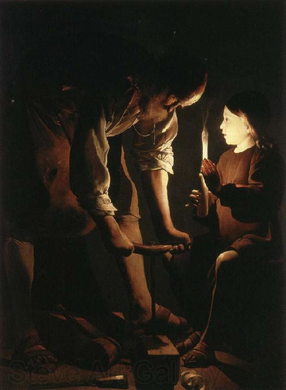 LA TOUR, Georges de Christ with Saint Joseph in the Carpenter's Shop Norge oil painting art